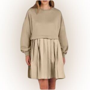 Women's Oversized Sweatshirt Dress With Pleated Skirt Large